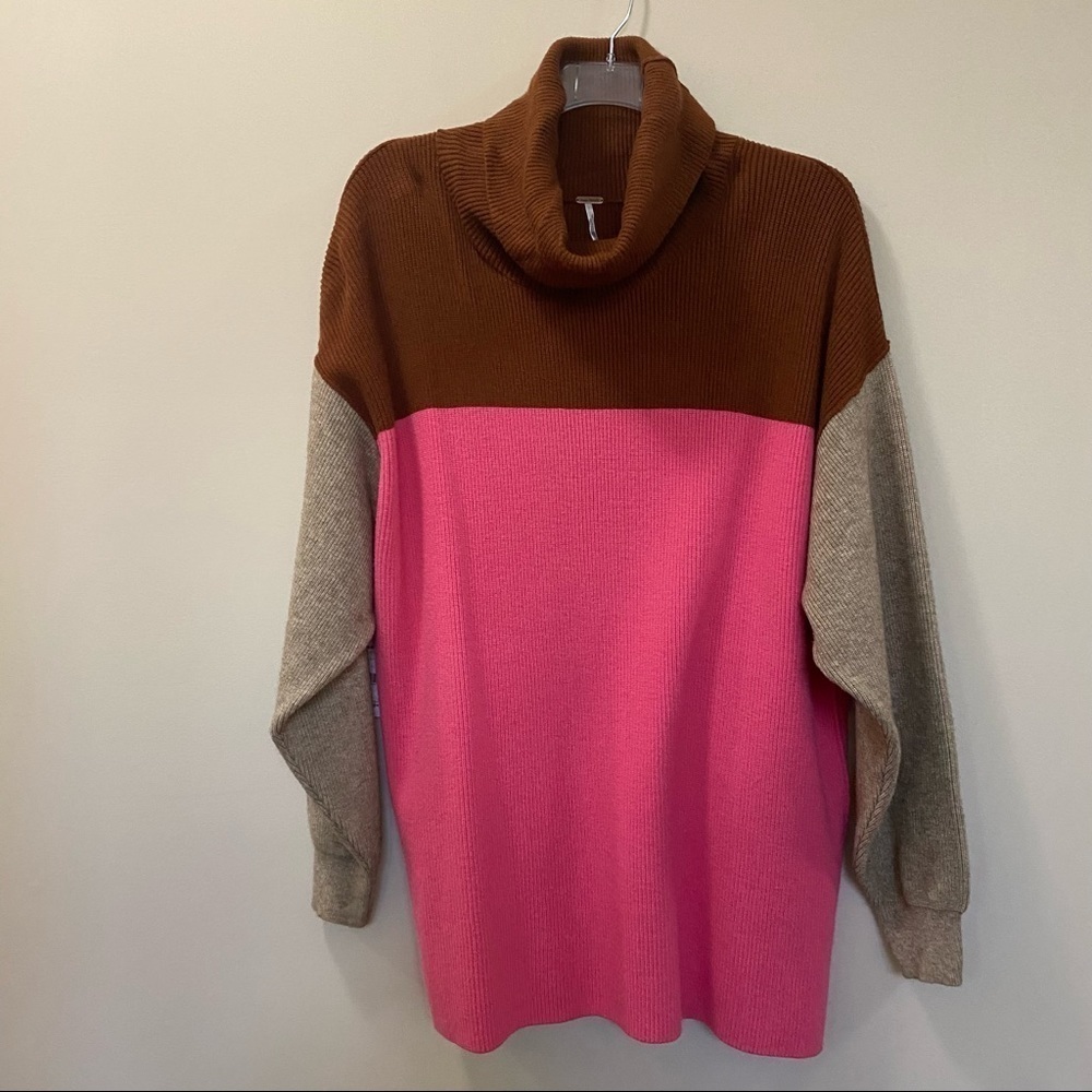 FREE PEOPLE Candy Pop Color Block Oversized Turtleneck Sweater Size L